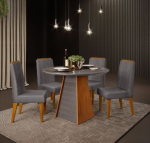 CONJUNTO DE MESA FLER TAMPO DE VIDRO REDONDO 1,03x1,03 1